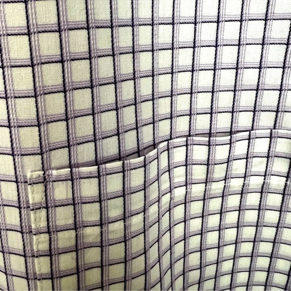 Mens Chaps Checkered Dress Shirt White & Purple long sleeves pocket nice texture - Picture 4 of 11